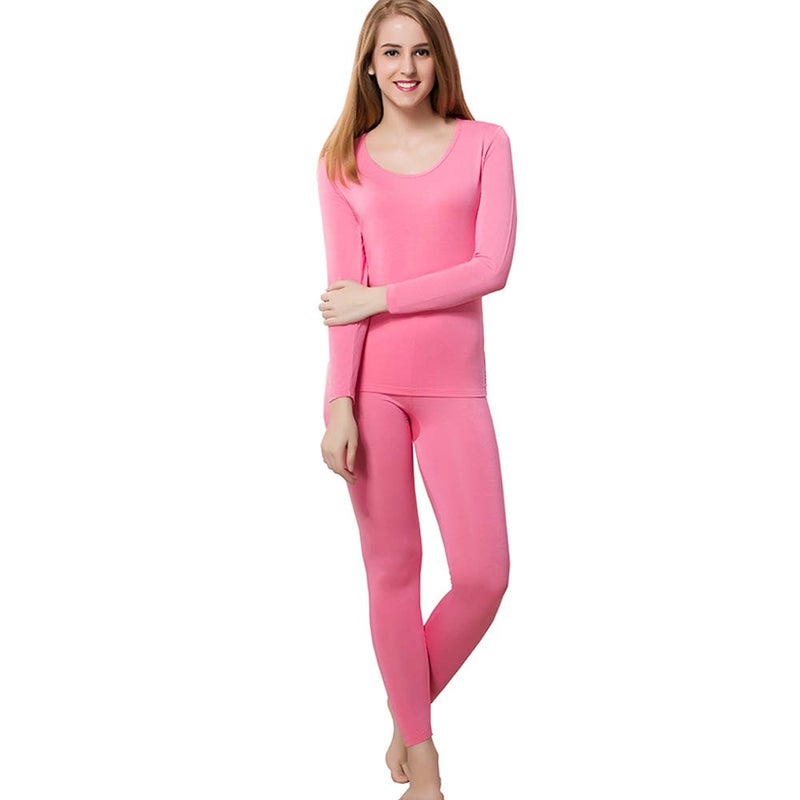 HEROBIKER Thermal Underwear Women Ultra-Soft Set Long Johns Top & Bottom Base Layer with Fleece Lined ï¼ˆS,Pink - Image 1